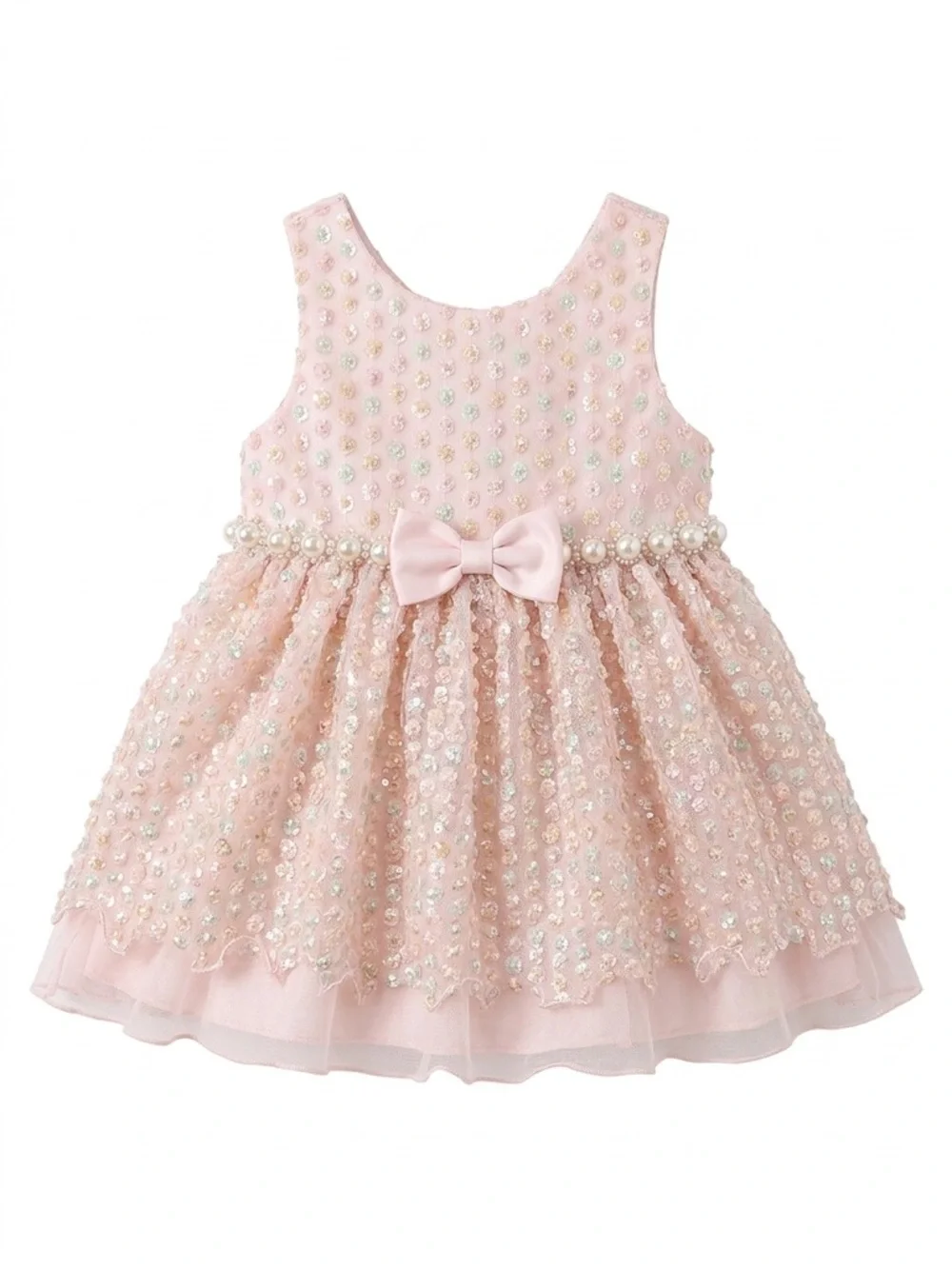 :
Pink Baby Girl Party Dress 24M | Sparkly Tulle Dress with Bow & Pearls - Picture 1 of 3